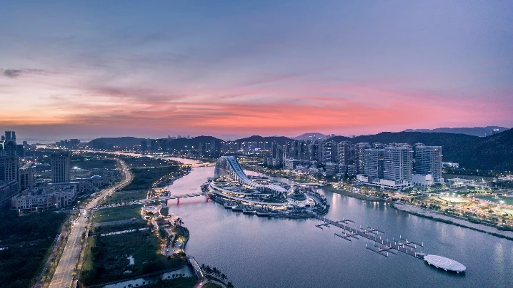 Tianmu Melody Convention Exhibition Center on an island in the Tianmu River in Hengqin, Zhuhai